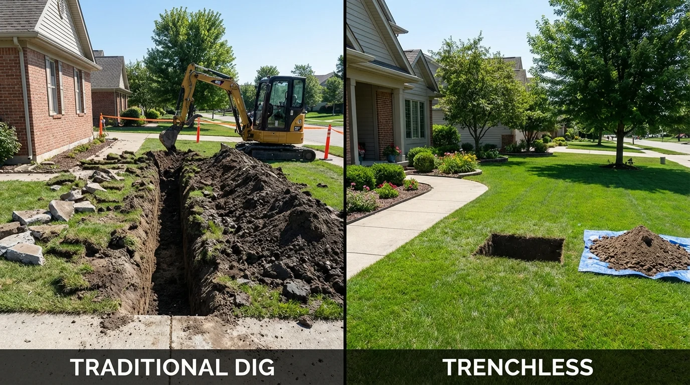 Trenchless sewer repair with minimal yard damage versus traditional excavation in Bainbridge, NY